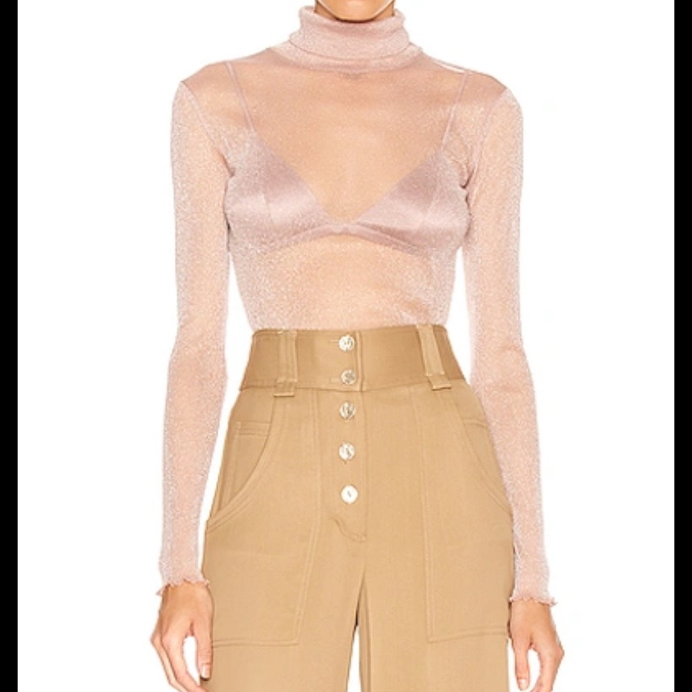 Jonathan Simkhai Sheer Blush Turtleneck Bodysuit